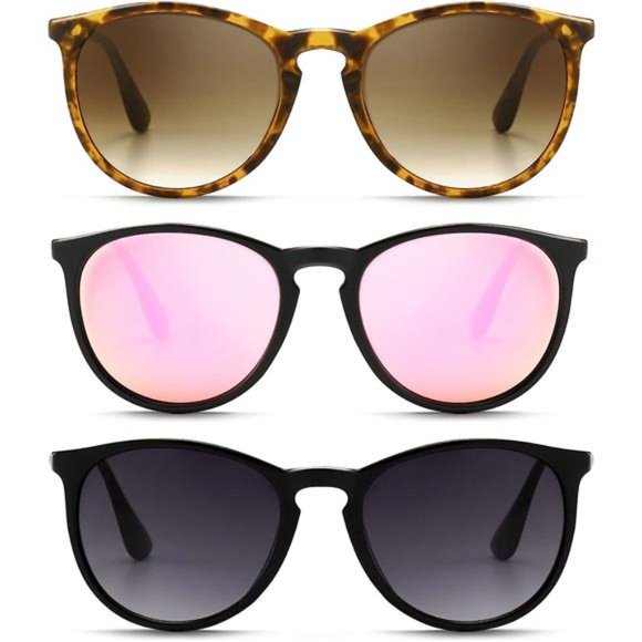 3 Pcs Womens Vintage Round Sunglasses for Women Men Classic Retro Designer Style - Picture 1 of 6